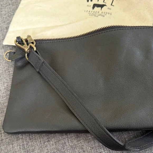 Will Leather Goods Black Leather Pouch crossbody belt bag NEW - Picture 6 of 9